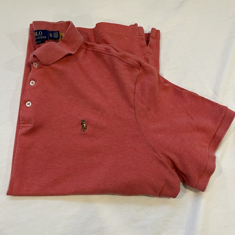 XL Polo Ralph Lauren Shirt Mens Large Pink Classic Fit Flesh Pony Pima Soft Tou
